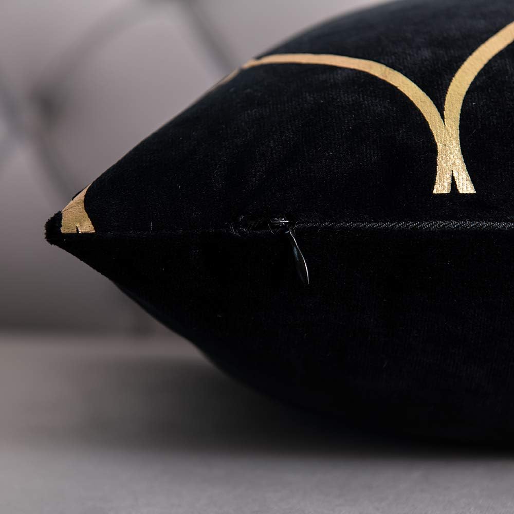 12x20 Inch Gold Velvet Throw Pillow Covers: 2 Pack Rectangular Decorative Pillow Cases for Bedroom Sofa Couch Living Room, Black - Image 6
