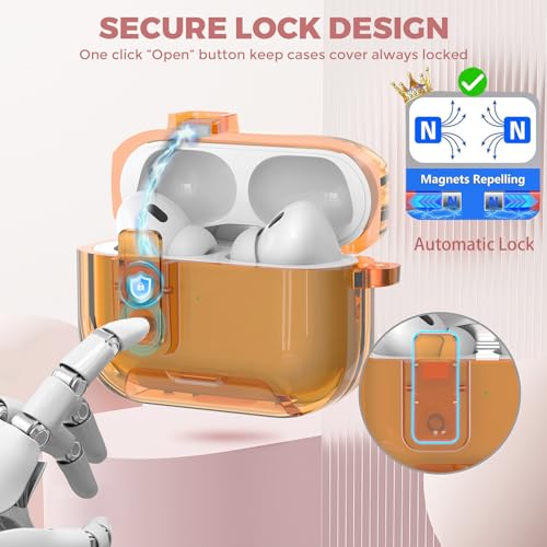 Image of Compatible with Airpods Pro 3 Case Clear with Lock Phone Stand, Soft TPU Magnetic Automatic Lock Apple AirPods Pro 3rd Generation Protective Cover Women Men + Cleaning Kit for iPod Pro3 Case Orange