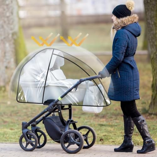 Image of SNOWIE SOFT Clear Cover for Baby Stroller Rain Cover Windproof Leakingproof EVA Shield Cover Outdoor Stroller Rain Cover Universal Baby Stroller Shield Dust Protective Cover for All Season