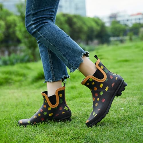 Image of SWIFTFROG Rain Boots for Women - Waterproof Ankle Garden Shoes Anti-Slipping Floral Printed Rainboots for Ladies Stylish Light Ankle Rain Shoes, Women's Rain Footwear