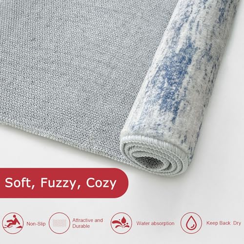 KOZYFLY Round Area Rugs 6Ft Modern Abstract Ombre Circle Rug for Bedroom, Washable Rug Non-Slip Soft Striped Living Room Area Rug, Print Distressed Grey-Blue Carpet for Laundry Nursery