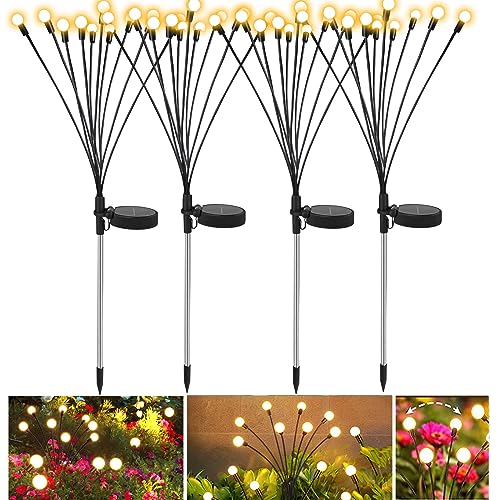 Glovios Firefly Solar-gartenlichter 10 LED, 4 Stück Solarlampen für Außen Garten,Swinging Garten Lichter Wasserdicht, Glühwürmchen Solarleuchten für Pathway Yard Patio Dekoratives (Warmweiß)