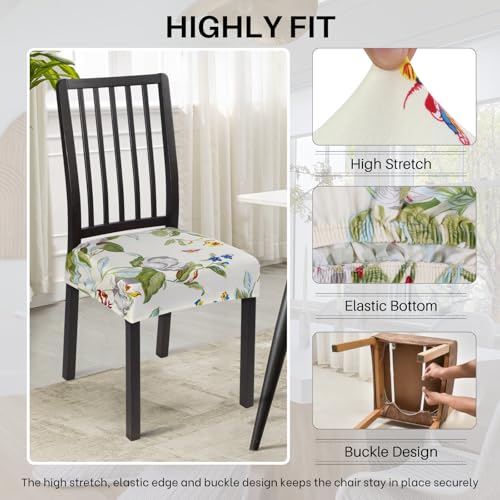 Image of SearchI Dining Chair Seat Covers Set of 8, Rear Covered, Beige Flower