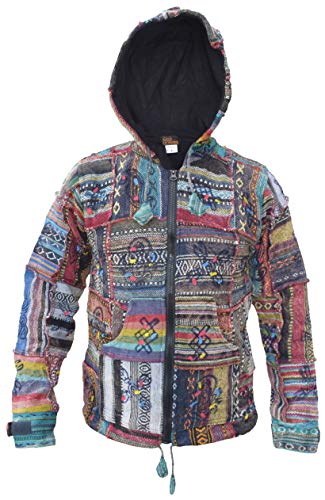 Little Kathmandu Gheri Cotton Fleece Lined Patchwork Elf Pixie Nepalese Festival Hood Jacket2