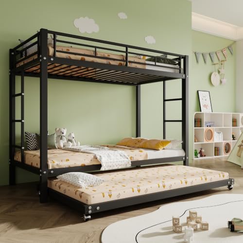 YEHTOKHOME Litera de 3 plazas 90x200 de Metal con Cama Extra, Negro