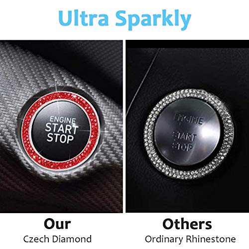 Image of 2Pcs Crystal Rhinestone Ring for Car Decor,Auto Engine Start Stop Decoration Crystal Interior Ring Decal for Vehicle Ignition Button-RED