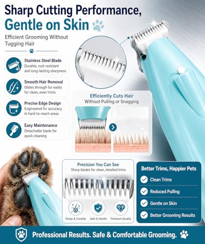 Image of AJIGNA MART Pet Paw Trimmer for Dogs & Cats, Professional Pets Grooming Clipper with LED Light, USB Rechargeable Cordless Low Noise Pet Hair Trimmer for Paw Pads, Face, Eyes, Ears & Sanitary Areas