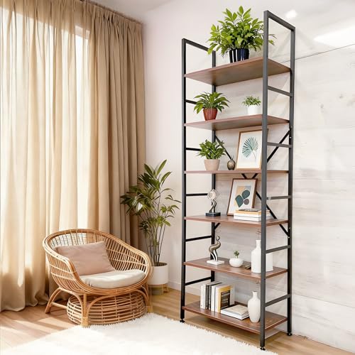 ZEUKMXOO Book Shelf,6 Tier Bookshelves,Industrial Wood Bookcase,72' H Ladder Bookshelf,Home Office Bookcase Shelf Storage Organizer,Ladder Shelf for Bedroom,Living Room
