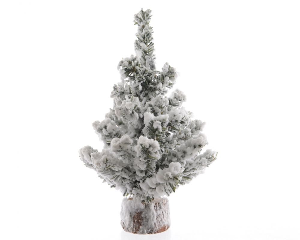 Kaemingk Snowy Toronto Table miniaturowa choinka o wysokości 20 cm, luksusowe zielone flokowane sztuczne drzewko z 28 końcówkami na drewnianym pniu