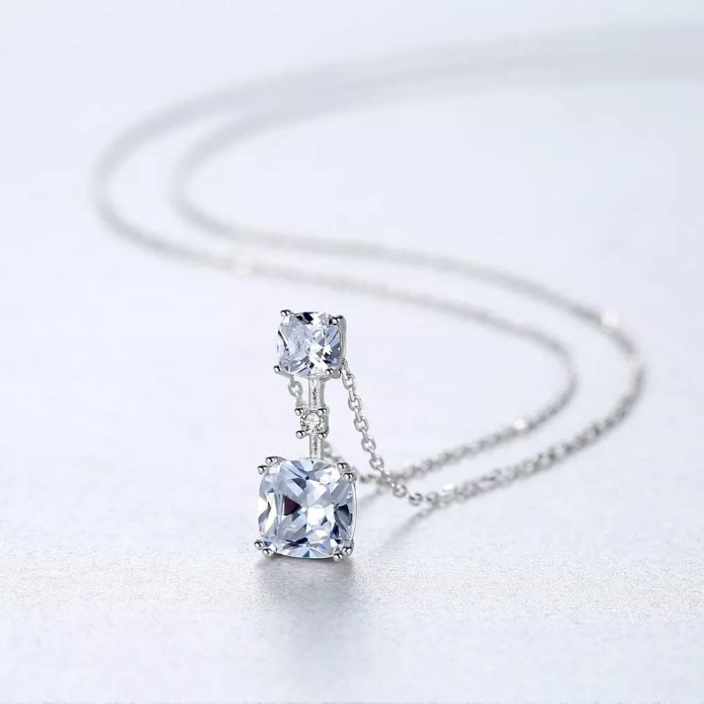 Wyczyść Kwadrat Topaz Wisiorek Naszyjnik dla Kobiet 925 Sterling Silver Wedding Naszyjnik Biżuteria