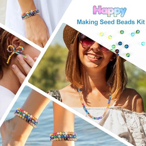 Image of XSEINO About 1200pcs 6mm Crack Glass Beads Bracelet Making Kit,24 Assorted Crackle Oceanic Blue Series Colorful Crystal Beads for Bracelet,Jewelry Making,DIY Crafts,Friendship Bracelets