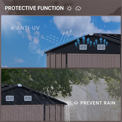 10x8 Ft Outdoor Storage Shed, Large Steel Multipurpose Yard Shed, Metal Outdoor Tool Shed with Sloped Roof and Door Lock Design for Organizing Tools & Equipment in Yard, Garden, Brown