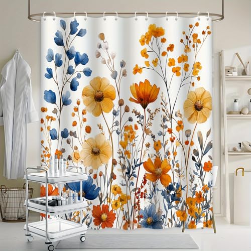 Rideau de douche lavable en machine à motif floral aquarelle imperméable - 8