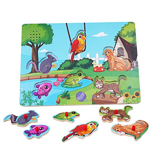 Exploratoy Wooden Pet Animals Sound Peg Puzzles For Toddlers Age 1-3, Wooden Pegged Puzzle With Sound Effect For Toddlers And Preschoolers, Educational Learning Toy Gift #TOP2