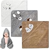 3 Stücke Kapuzenhandtuch Baby - 80 x 80cm Baby Handtuch Kapuze Niedliches Handtücher mit Kapuze Kapuzenhandtuch Babys Weich & Super Saugfähig für Babys Neugeborene Kinds Handtücher (Weiß, Braun, Grau)