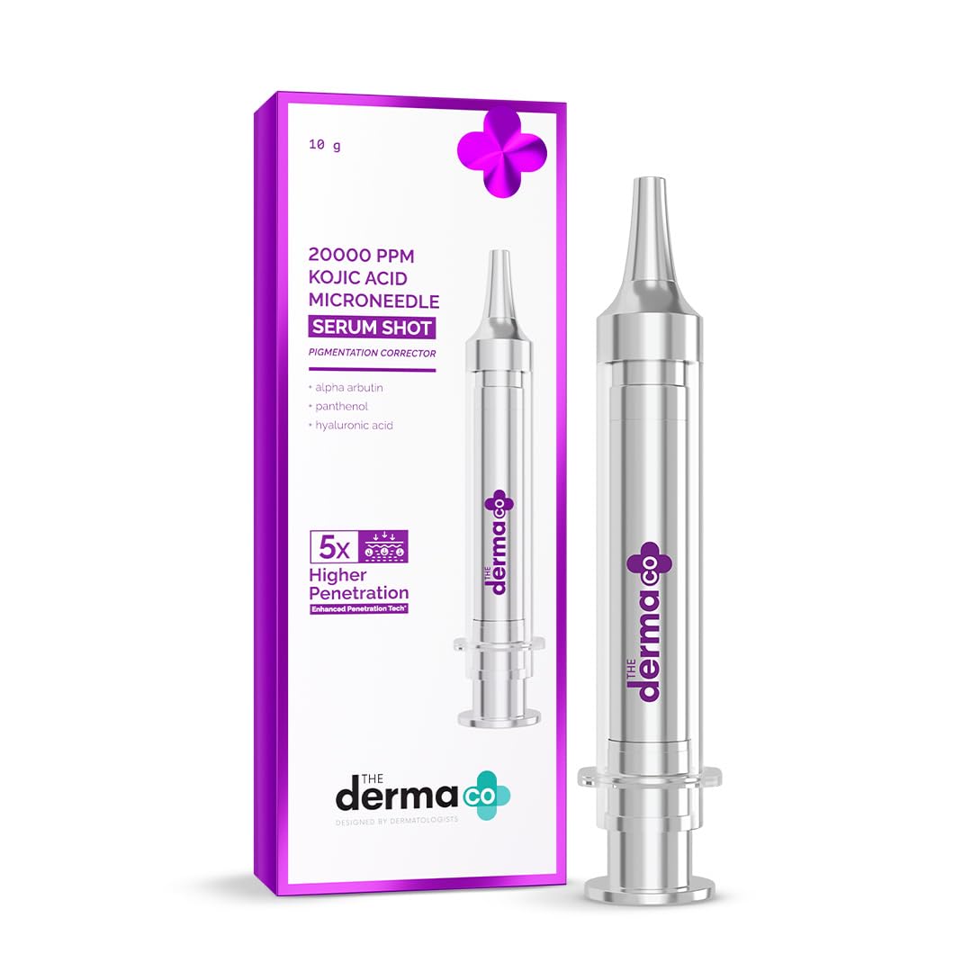 The Derma Co. 20000 PPM Kojic Acid Microneedle Face Serum Shot for Pigmentation Correction & Skin Renewal | 5x Higher Penetration | Enhances Collagen Production | Alpha Arbutin | For Dark Spots Reduction -10g The Derma Co. 20000 PPM Kojic Acid Microneedle Face Serum Shot for Pigmentation Correction & Skin Renewal | 5x Higher Penetration | Enhances Collagen Production | Alpha Arbutin | For Dark Spots Reduction -10g