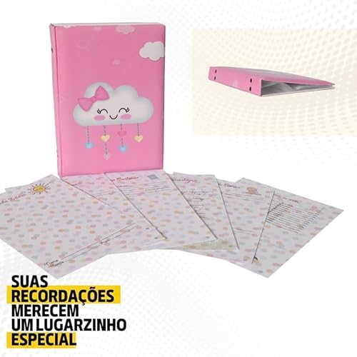 Álbum Fotográfico 15x21 para 100 Fotos CHUVA DE AMOR ROSA Bebê Infantil Nuvem Bençãos