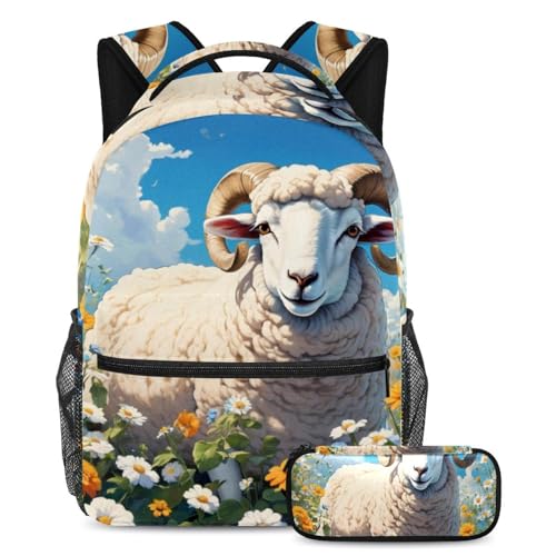 Sac à dos et trousse moutons mignons pour les sorties scolaires et le collège