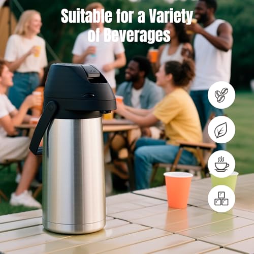 PARACITY Upgraded Airpot Coffee Carafe with Double Pump, Stainless Steel Drink Dispenser for Hot/Cold Beverage with Lazy Susan Base for Hot Cocoa for Parties (Stainless steel color, 64.2 Ounces) by PARACITY - Image 6
