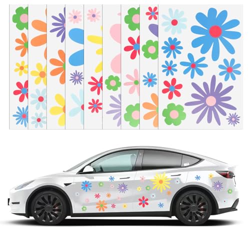 Lot de 90 Feuilles D'autocollants Fleurs Vélo,Stickers Voiture Fleurs,Autocollants Fleur Voiture,Autocollant Velo,Autocollant Fleur Hippie,En Vinyle...