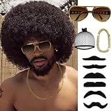 BECUS Curly Wigs Afro Men Wigs for Men Black Wig Soft Short Curly Synthetic Afro Wig Huge for Halloween Party Costume Party Cosplay(5Pcs)