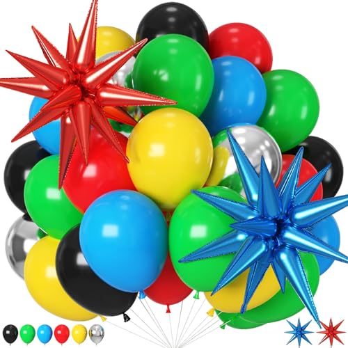 Image of Red Blue Yellow Green Black Balloons, Boy Birthday Video Game Party Balloon