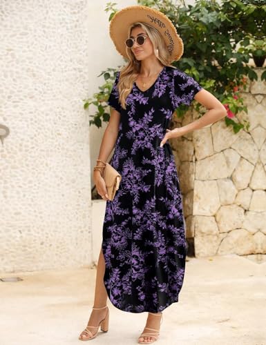 Image of JollieLovin Womens Plus Size Casual Summer Maxi Long Dress Short Sleeve T-Shirt Loose Sun Dress(L-5X)