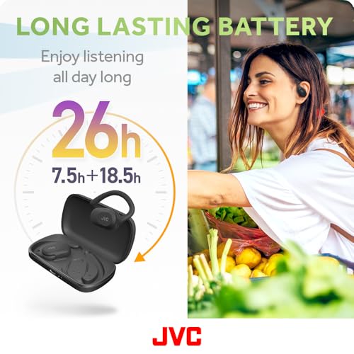 Image of JVC nearphones Open Ear True Wireless Headphones with Pivot Motion Mecanism, 16mm Large Drivers Sound, Single Ear use, BT 5.4, Long Battery Life (up to 26 Hours) - HANP40TB (Black)