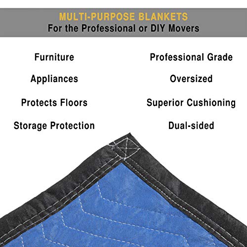 Image of Moving Blankets - Set of 12 Dual-Layer Padded Blankets - 80x73-Inch Oversized Quilts for Storage, Shipping, and Sound Deadening by Stalwart (Blue)