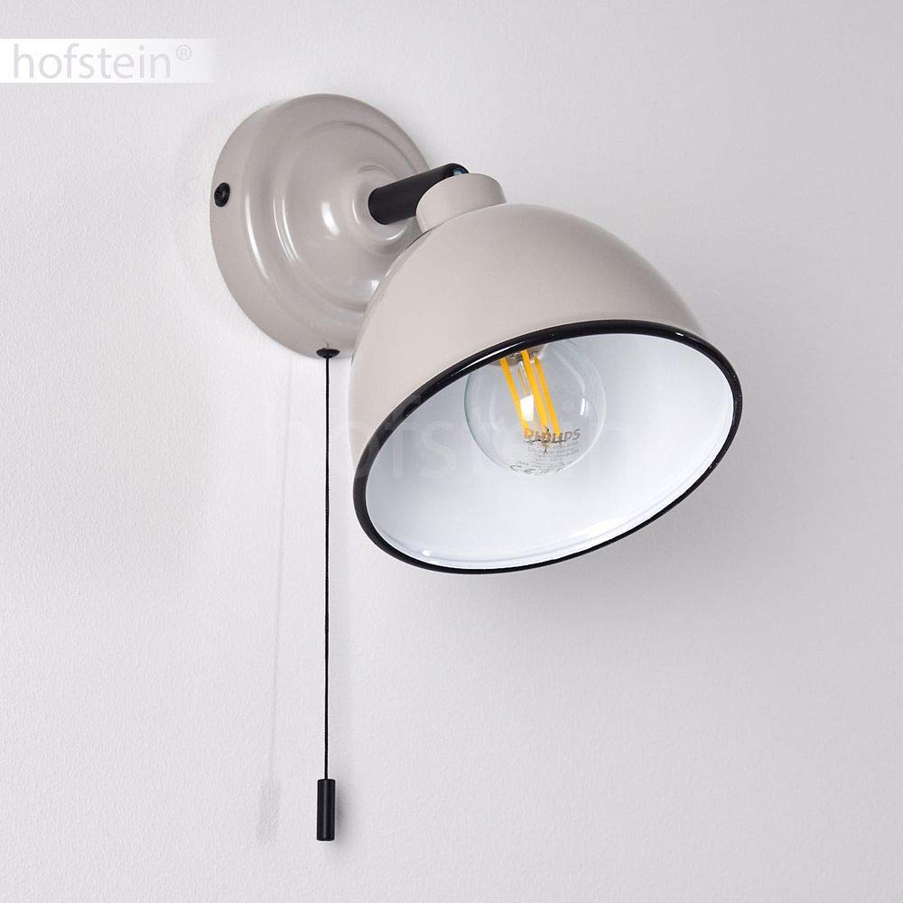 Lampada da parete Catharine, lampada da orientabile in metallo in grigio/bianco/nero, 1 luce, E14, spot da parete in design retrò, con cavo a strappo per accensione/spegnimento, senza lampadina/e