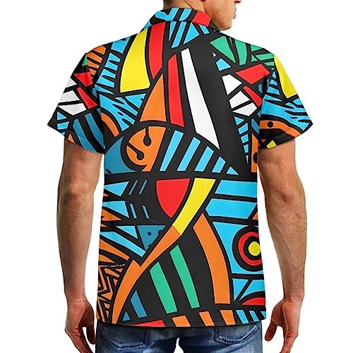 EHLACHIC Men's Picasso Abstract Geometry Print Short Sleeve Button Down Summer Beach Hawaiian Shirts4