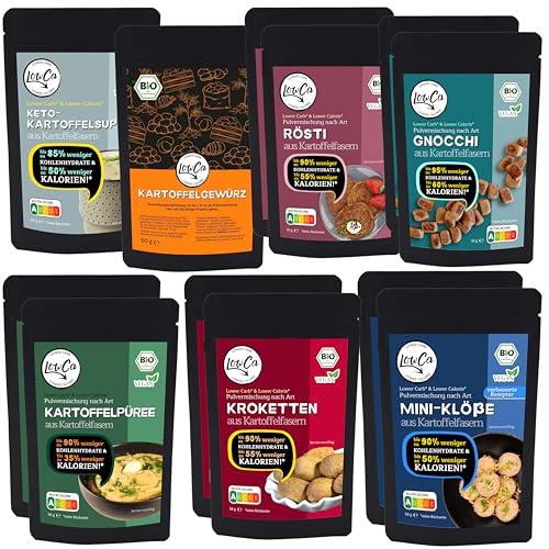 LOW CARB Kartoffelprodukte, 12 inkl. 2 gratis | 95% weniger Kohlenhydrate = KETO | 60% weniger Kalorien | protein- und ballaststoffreich | bio inkl. Kartoffelgewürz