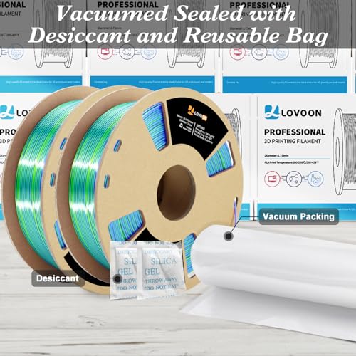 Image of LOVOON Silk PLA 3D Printing Filament Bundle 2KG, PLA Filament 1.75mm Shiny Tricolor Pack Fast Color Change 3D Printer Filament, Get 2 Spools of Silk Blue /Green /Red, 1KG X 2 Spools