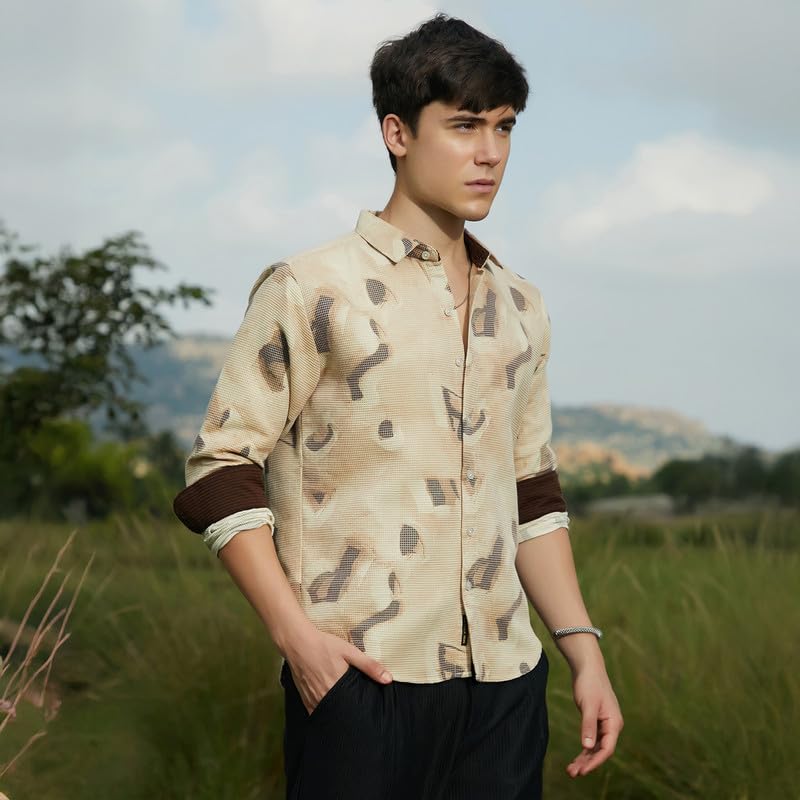 Image of CAHOOT Men's Shirt for Casual Wear | Spread Collar | Long Cuffed Sleeves | Button Closure | Shirt Crafted with Comfort Fit for Everyday Wear