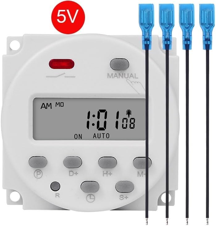 CN101S 220V 110V 12V 5V 24V Digital LCD Timer Switch 7 Days Weekly programmable time Relay, Countdown 1 Second Interval(with 4 Wires 5V)