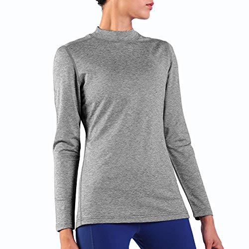 Ogeenier Women's Fleece Thermal Top Mock Neck Long Sleeve Running Shirt Workout Yoga Tops,Heather Gray,XXL