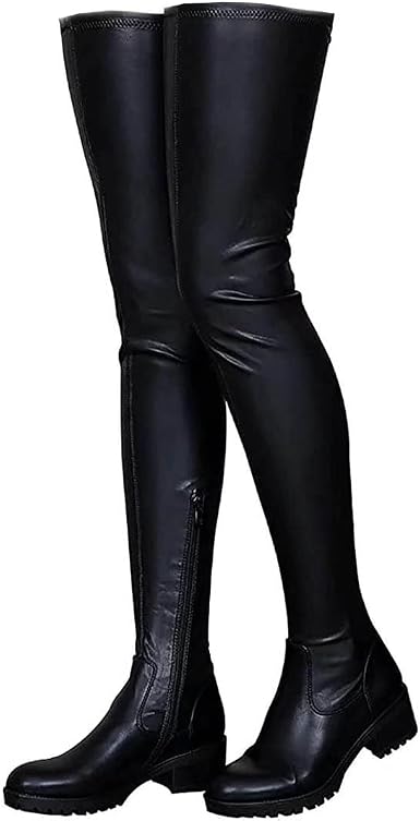 Amazon.com: Botas por encima de la rodilla para mujer, botas altas de  cuero, punta redonda, botas largas, estilo calcetín, zapatos cálidos de  invierno : Ropa, Zapatos y Joyería