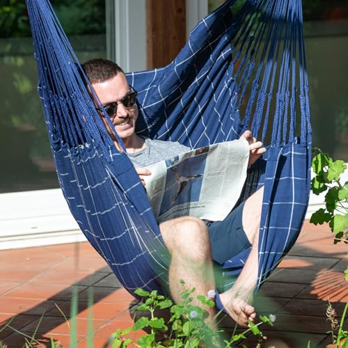 La Siesta Domingo- Hängematte Komfort für den Winter, Funktionsfaser, kolumbianische Herstellung, große Oberfläche, Stabilisator Bambus, Entspannung im Freien- Marineblau, Komfort-9
