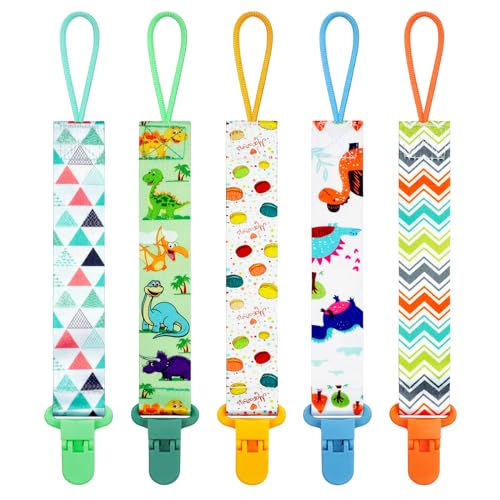 Aolso 5 Stück Baby-Schnullerkette, Schnullerclip für Baby, Schnullerhalter-Set mit Kunststoffverschluss, Baby-Beißspielzeug, passend für alle Schnuller, Schnuller und Beißspielzeug