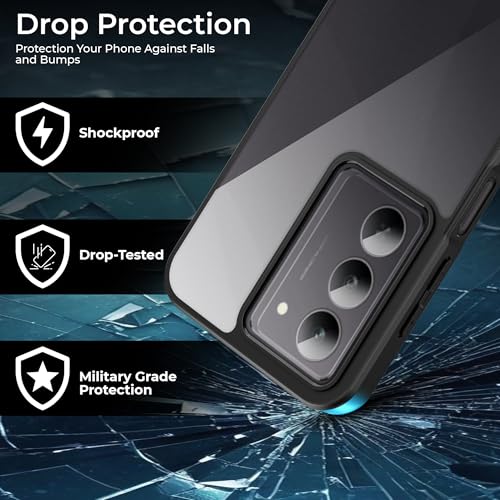 Image of A rtistque Clear Hard Armor Transparent Cover Case for Realme 14x 5G / P3x 5G / Narzo 80x 5G | Anti-Drop Shockproof | TPU Edge | Stylish Design | Realme 14x Mobile Cover - Black