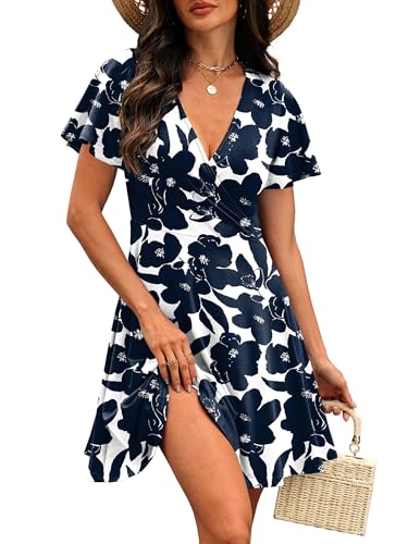 Image of RUMIA Women Casual Dresses Wrap V Neck Dress A-Line Summer Sundress Fashion