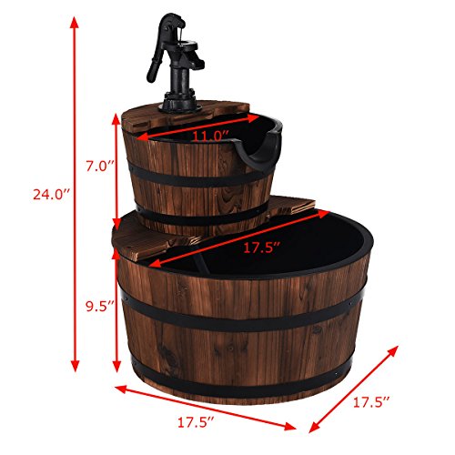 Safstar 2-Tier Barrel Water Fountain Outdoor, Rustic Cascade Water Fountains With Hand Pump & Adjustable Water Flow, Freestanding Fountains For Garden Patio Backyard Porch Decor #TOP6
