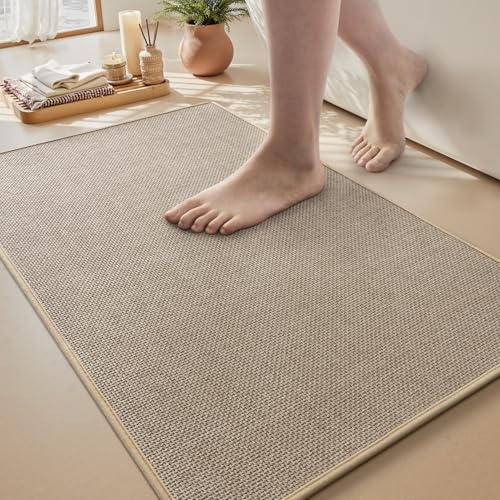 MontVoo Bath Mat Rug-Ultra Thin Non Slip Bath Mats for Bathroom Mat Quick Dry, Rubber Backing Washable Bathroom Rugs Fit Under Door, Absorbent Bath Rugs for Floor,20"x32",Beige 20"x32" Beige