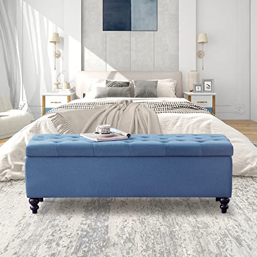Image of Storage Ottoman 50.2 Inches Upholstered Fabric Storage Ottoman Bench,Button Tufted Ottoman with Storage for Living Room,Bedroom End of Bed Bench Withstands 302lbs (Blue)