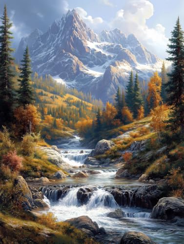 Image of 14ct Counted Cross Stitch Kits for Adults Mountains Rivers Printed Stamped Cross Stitch Patterns Kits Cross Stitch Supplies (Mountains Rivers)