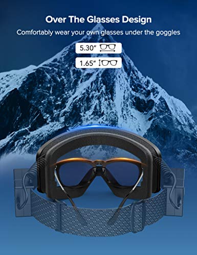 Sable Ski Goggles with Heated Graphene Anti-Fog Lens Charged Snow Sport Goggles Far Infrared Over-Glasses Double Lenses Helmet for Men, Women & Youth, Compatible UV Full Protection for Eyes, Skiing