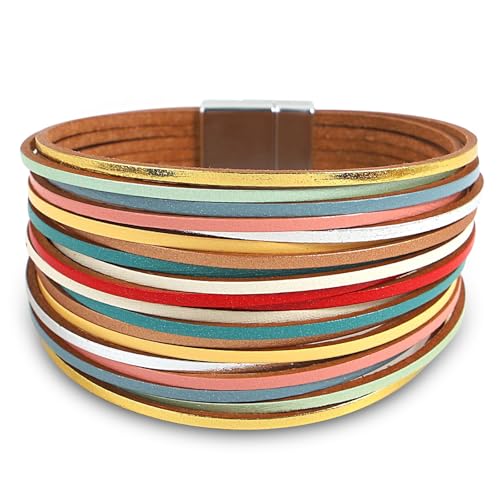 Image of Fesciory Leather Wrap Bracelets for Women, Boho Leopard Multi-Layer Crystal Beads Cuff Bracelet Jewelry