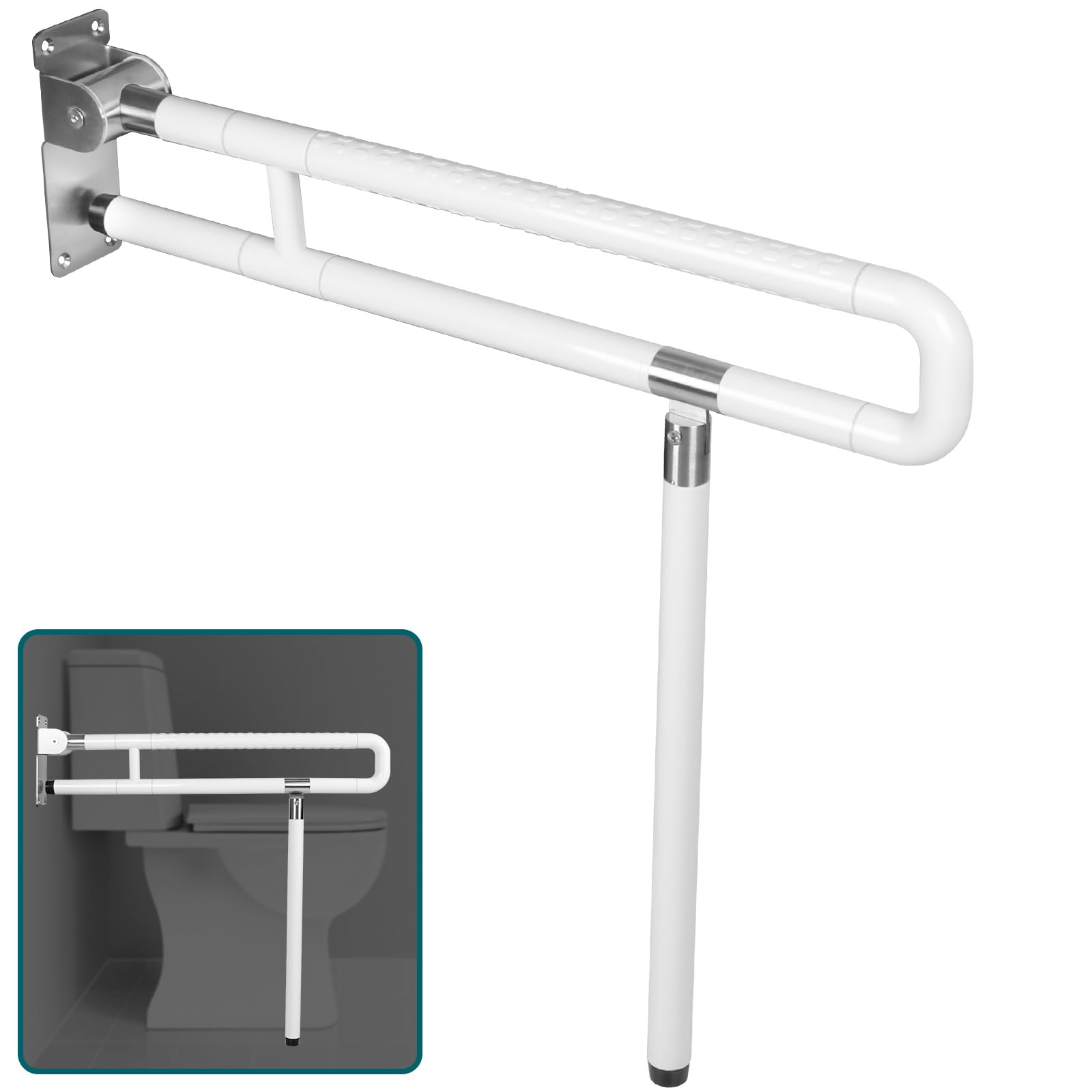 INNOLIFE Handicap Grab Bars Rails, 29.5 Inch Foldable Toilet Grab Bar Flip Up Safety Rails Anti-Slip Grip Shower Assist Aid Safety for Elderly Pregnant Women Disabled Bar, White