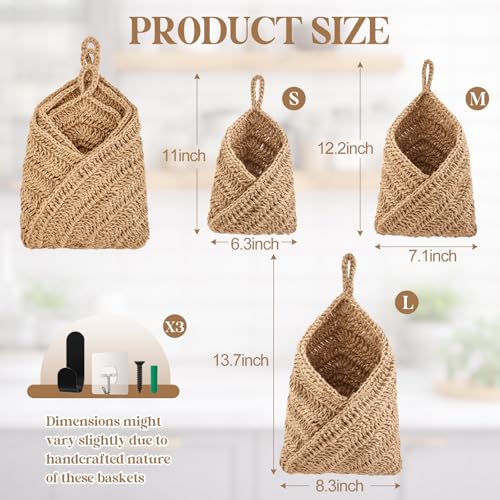 Image of Honeydak 3 Hanging Baskets, Linen, Triangle, Jute