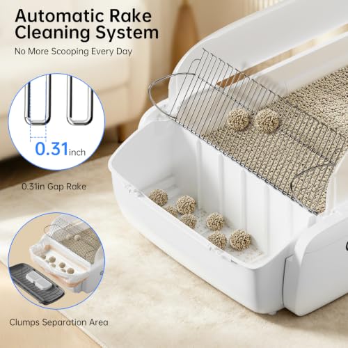 Image of Self Cleaning Cat Litter Box, Open Top Automatic Litter Box, App Control | Anti-Pinch Safety Sensors, 6.5L Waste Drawer with Odor Control, 20 Waste Bags, Large Capacity for Big Cats & Multi-Cat Homes